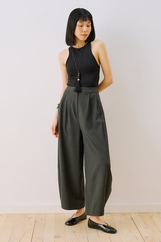 Balloon Leg Fabric Trousers Anthracite