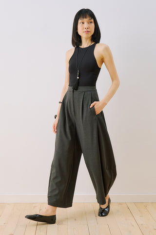 Balloon Leg Fabric Trousers Anthracite