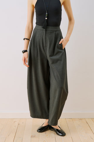 Balloon Leg Fabric Trousers Anthracite