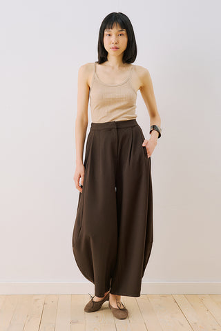 Balloon Leg Fabric Trousers Brown