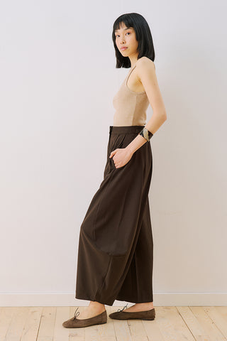 Balloon Leg Fabric Trousers Brown