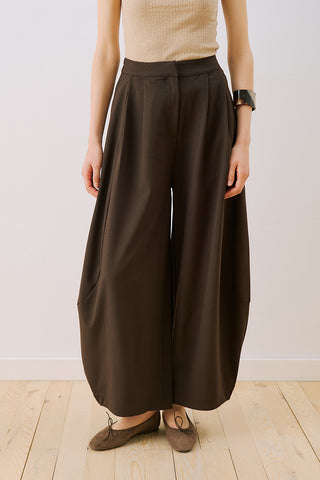 Balloon Leg Fabric Trousers Brown