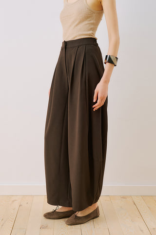 Balloon Leg Fabric Trousers Brown