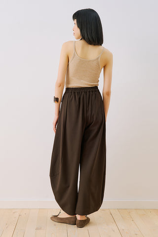 Balloon Leg Fabric Trousers Brown