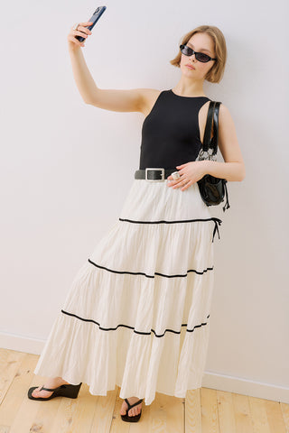 Isabella Striped Skirt Ecru