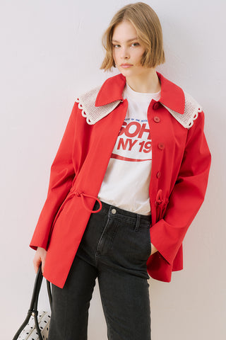 Belted Wide Collar Jacket Red