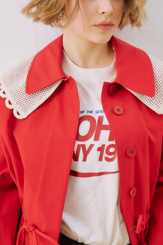Belted Wide Collar Jacket Red