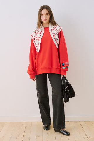 Oversized Sweatshirt With Label Detail Red