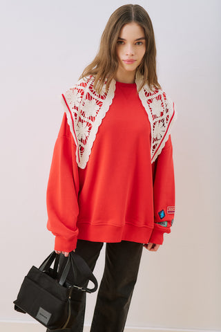 Oversized Sweatshirt With Label Detail Red
