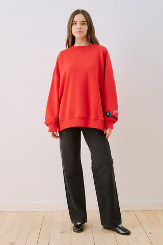 Oversized Sweatshirt With Label Detail Red