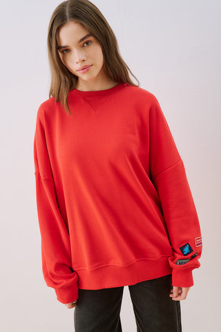 Oversized Sweatshirt With Label Detail Red