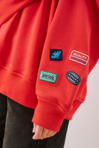 Oversized Sweatshirt With Label Detail Red