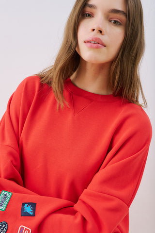 Oversized Sweatshirt With Label Detail Red