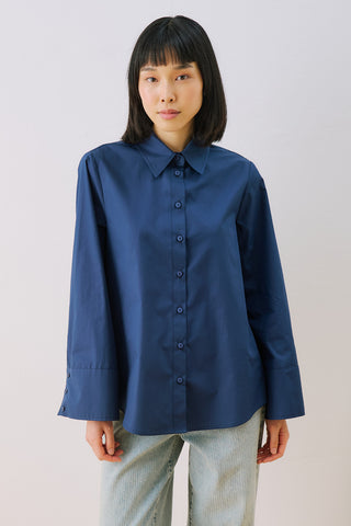 Poplin Shirt With Wide Cuffs Navy Blue