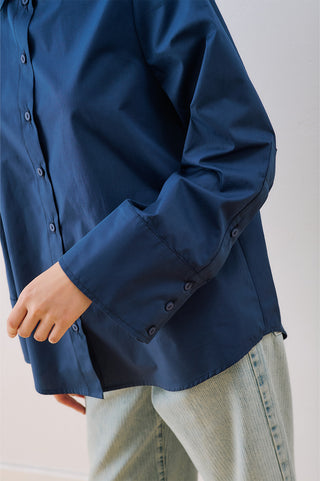 Poplin Shirt With Wide Cuffs Navy Blue