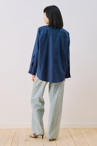 Poplin Shirt With Wide Cuffs Navy Blue