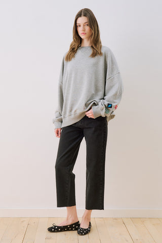 Oversized Sweatshirt With Label Detail Grey Melange