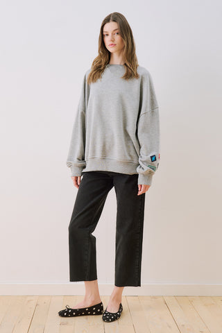 Oversized Sweatshirt With Label Detail Grey Melange