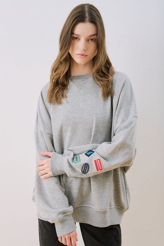 Oversized Sweatshirt With Label Detail Grey Melange