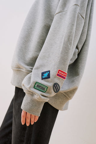 Oversized Sweatshirt With Label Detail Grey Melange