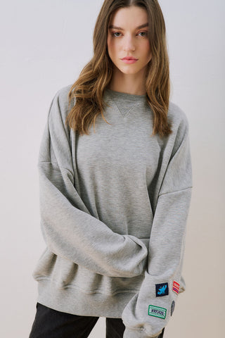 Oversized Sweatshirt With Label Detail Grey Melange