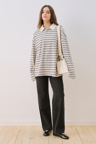 Sweatshirt With Striped Collar Detail Black