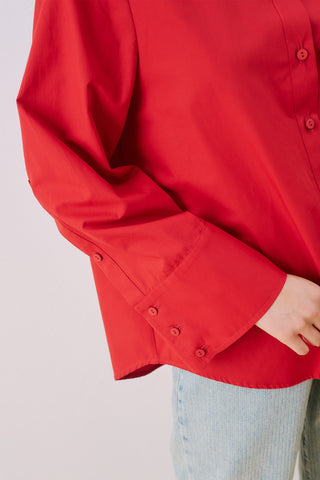 Poplin Shirt With Wide Cuffs Red