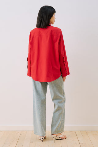 Poplin Shirt With Wide Cuffs Red