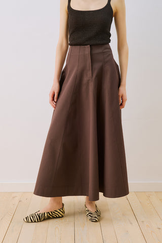 Panelled Gabardine Skirt Brown