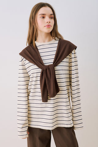 Striped T-Shirt With Scarf Detail Ecru
