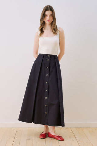 Lula Buttoned Skirt With Pleat Detail Navy Blue