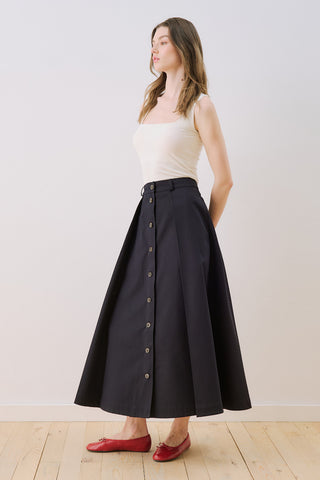 Lula Buttoned Skirt With Pleat Detail Navy Blue
