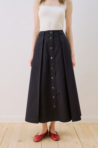 Lula Buttoned Skirt With Pleat Detail Navy Blue