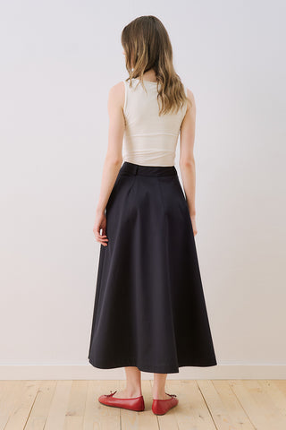 Lula Buttoned Skirt With Pleat Detail Navy Blue