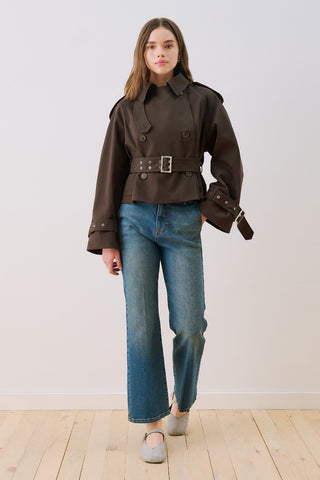 Belted Short Trench Coat Dark Brown