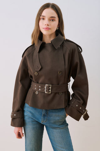 Belted Short Trench Coat Dark Brown