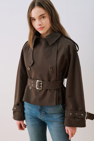 Belted Short Trench Coat Dark Brown