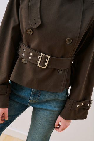 Belted Short Trench Coat Dark Brown