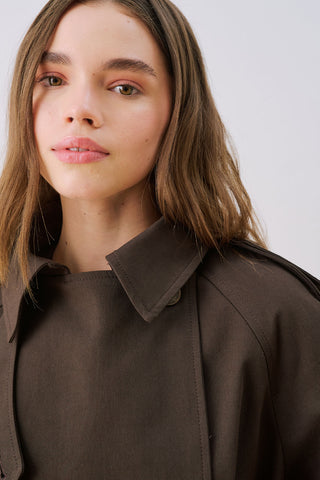 Belted Short Trench Coat Dark Brown