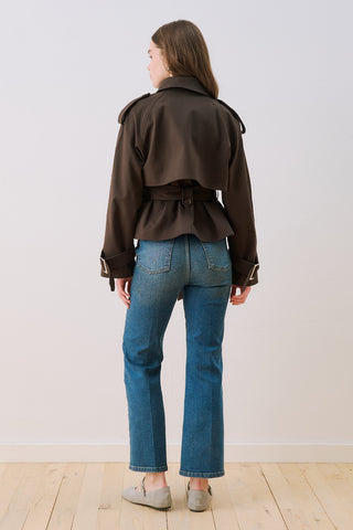 Belted Short Trench Coat Dark Brown