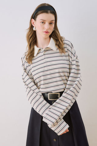 Sweatshirt With Striped Collar Detail Black