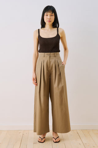 Pleated Gabardine Trousers Khaki