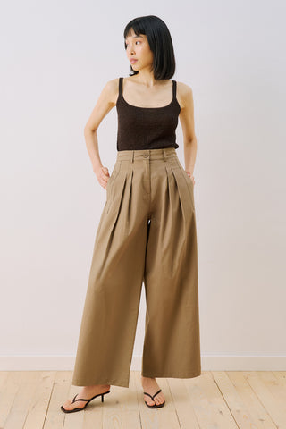 Pleated Gabardine Trousers Khaki