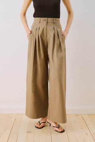 Pleated Gabardine Trousers Khaki