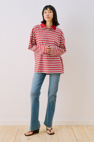 Sweatshirt With Striped Collar Detail Red