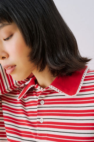 Sweatshirt With Striped Collar Detail Red