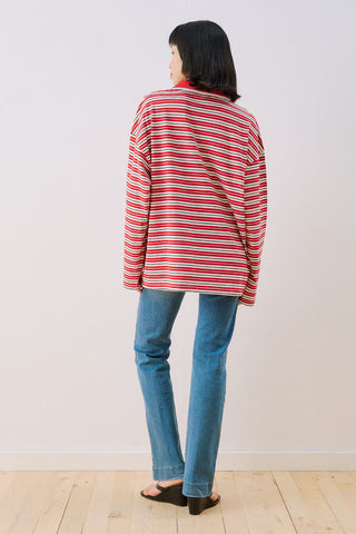 Sweatshirt With Striped Collar Detail Red