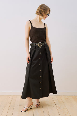 Lula Buttoned Skirt With Pleat Detail Black