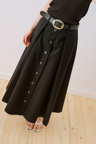 Lula Buttoned Skirt With Pleat Detail Black