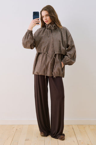 Checked Jacket With Ruched Detail Brown